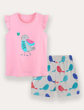 Bird Applique T-Shirt and Shorts Set